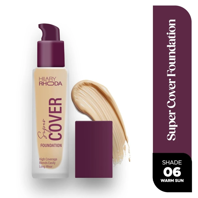Hilary Rhoda Super Cover Foundation | Blemish Free | High Coverage & Waterproof Foundation | 24-Hour Stay & Non-Sticky Formula | Matte Finish | Blends Flawlessly | 30g (Warm Sun| Shade 06) - Thumbnail 2